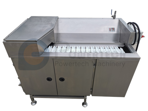 Máquina de desvenado y corte posterior de cangrejos de río para higiene y seguridad alimentaria